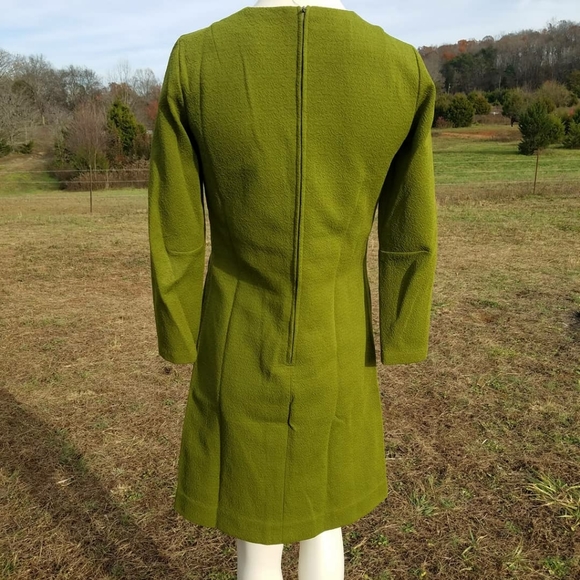 Vintage Long Sleeve Green Dress 50's 60's XS S - Picture 5 of 5